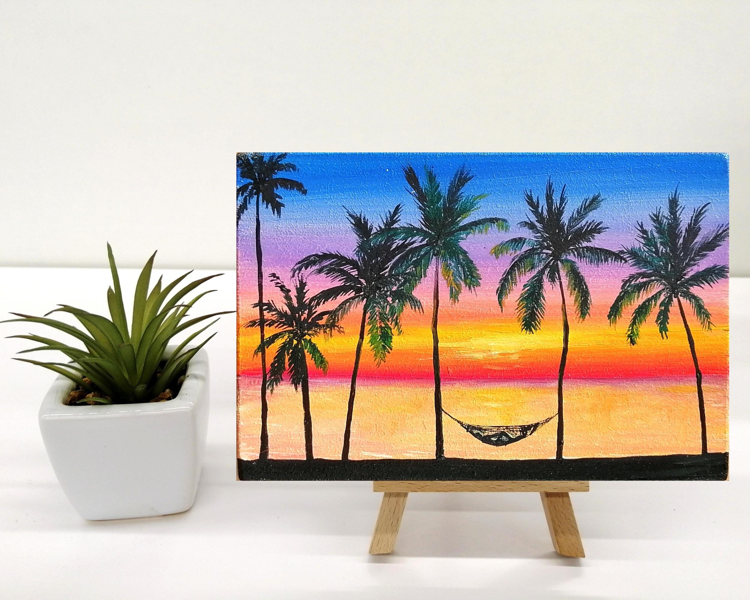 Palm Tree Oil Painting Original Sunset Art Travel Vacation Tropical ...