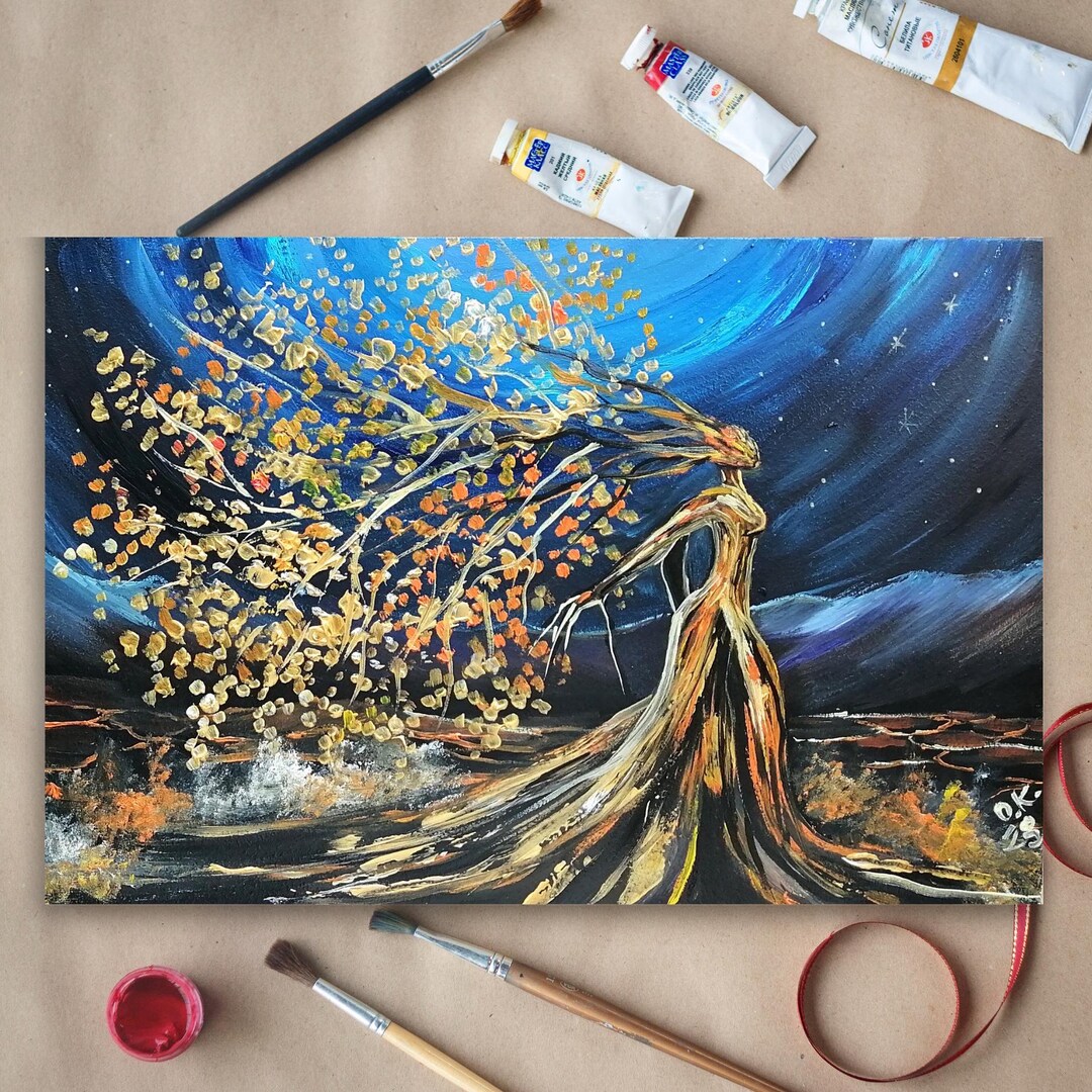 Goddess Art Original Painting Tree of Life Oil Painting Moon Goddess ...