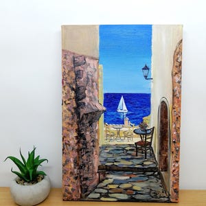 Greece wall art oil painting Canvas Santorini greece art Greek island oil painting