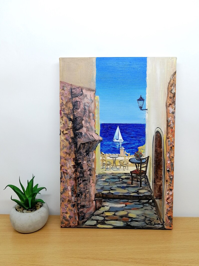 Greece wall art oil painting Canvas Santorini greece art Greek island oil painting