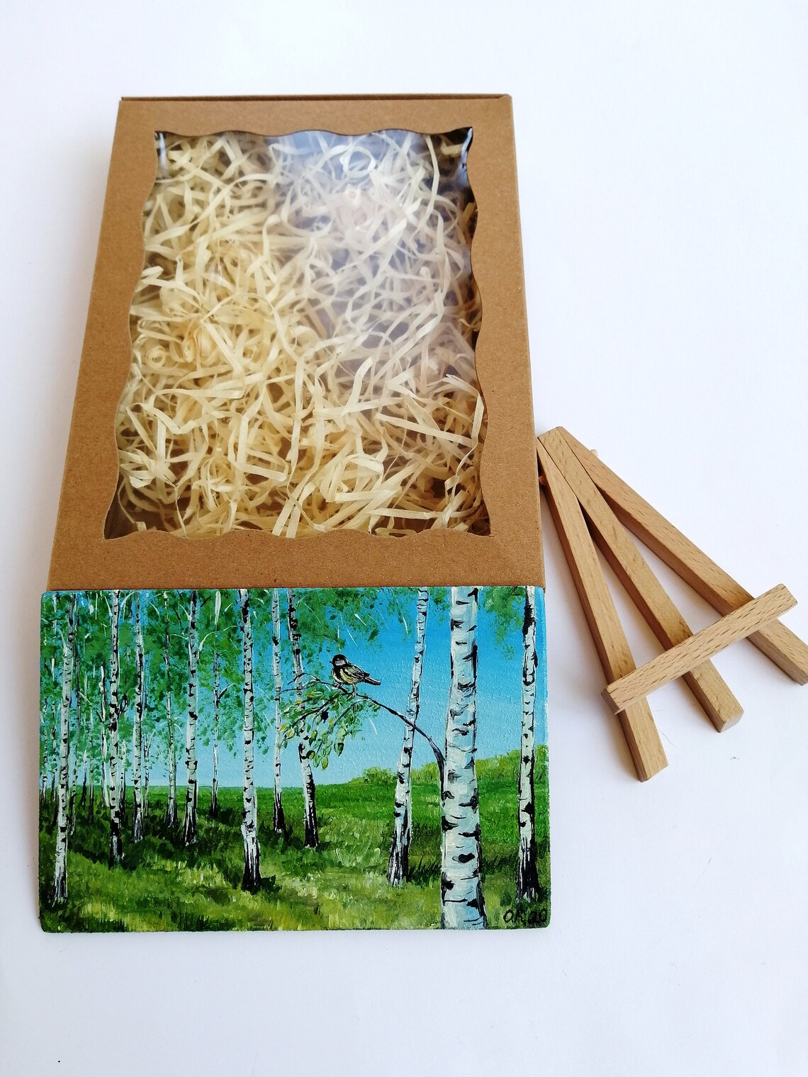 Mini birch tree oil painting on easel Summer painting birch Etsy