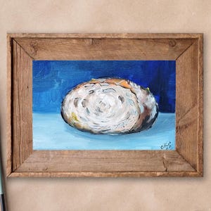 Miniature bread painting original art Moody still life oil painting French country art breakfast food painting dark vintage kitchen art 4x6