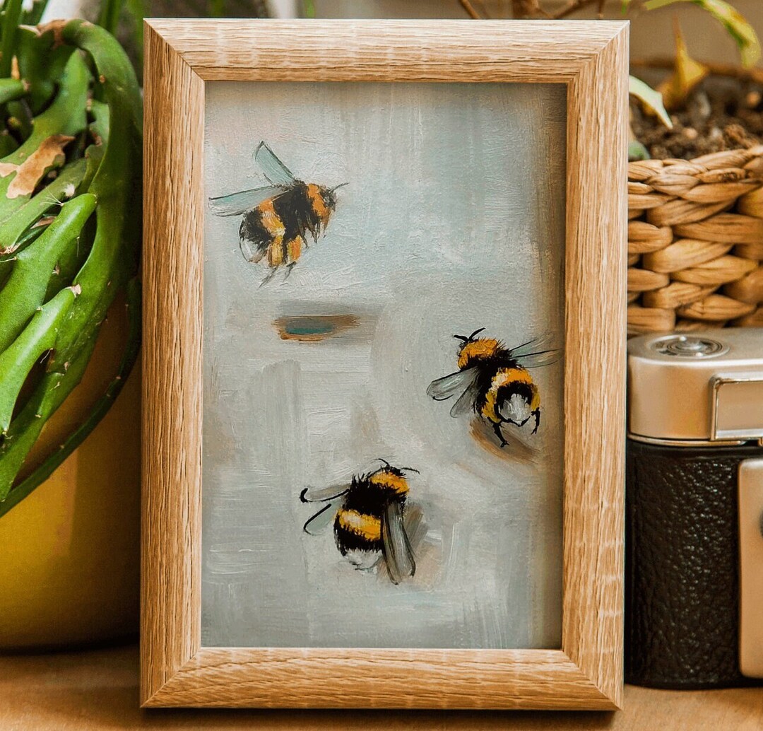 Honey Bee Decor, 6-inch Bee on Sunflower Canvas, Bee Wall