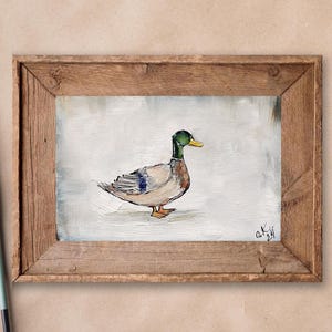 Mallard duck painting original miniature art Vintage duck oil painting farmhouse kitchen wall art country decor duck hunting gift 4x6