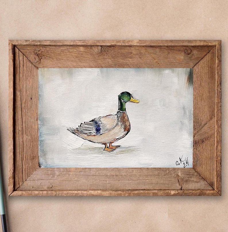 Mallard duck painting original miniature art Vintage duck oil painting farmhouse kitchen wall art country decor duck hunting gift 4x6
