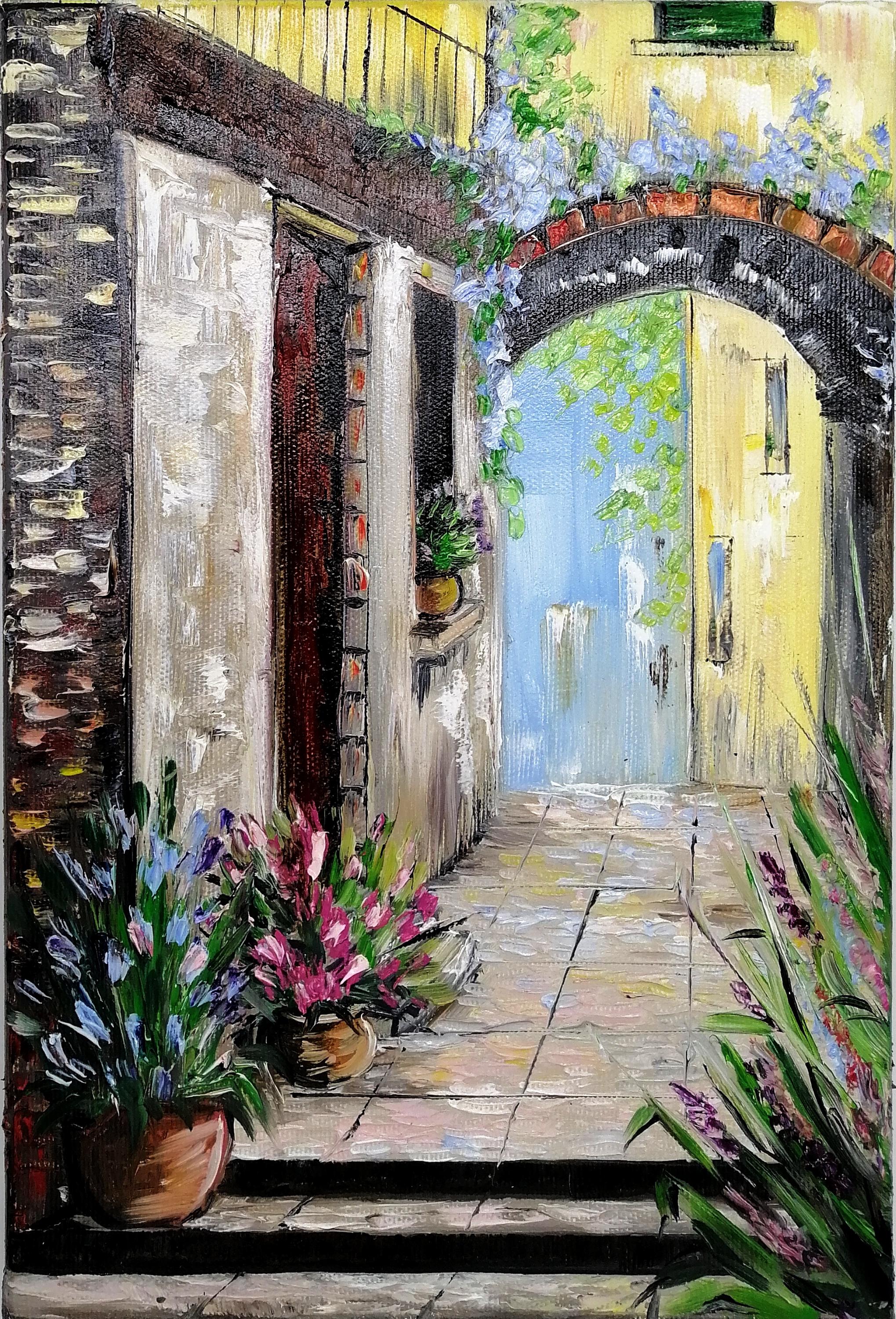 Italy Tuscany Oil Painting Original Impasto Italian Street Scene