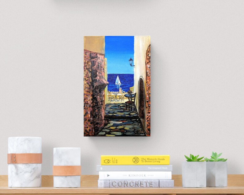 Santorini Greece Oil Painting on Canvas Original Greek Island Art, 11.8x7.9" image 18