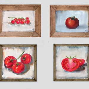 Tomato oil painting original miniature art Small still life oil painting vegetable wall art farmhouse kitchen food art moody painting 4x6 image 12