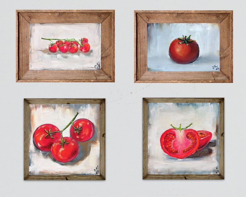 Tomato oil painting original miniature art Small still life oil painting vegetable wall art farmhouse kitchen food art moody painting 4x6 image 12
