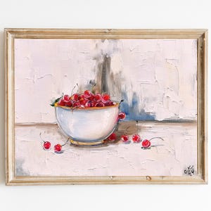Cherry art original painting Cherries still life oil painting French country kitchen art fruit in bowl wall art 8x10
