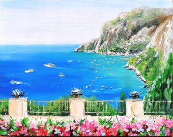 Capri Italy Oil Painting Original Amalfi Coast Seascape Mediterranean Italian Landscape 11x14