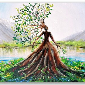 Mother Nature Painting Tree of Life Original Art Gaia Goddess Painting ...