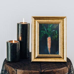 Peinture originale d'art de carotte, peinture à l'huile de nature morte végétale miniature, art de cuisine de campagne française 6 x 4 image 8