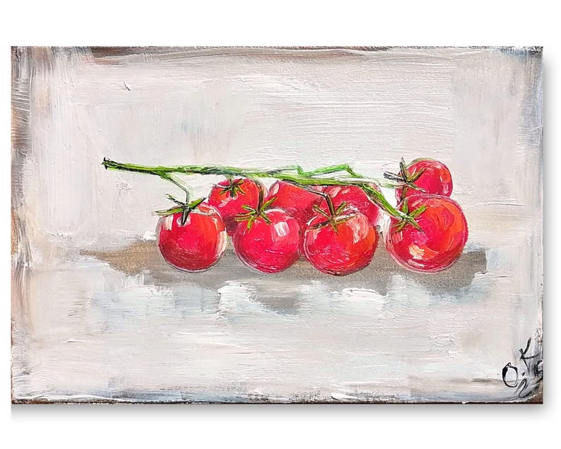 Tomato oil painting original miniature art Small still life oil painting vegetable wall art farmhouse kitchen food art moody painting 4x6 #2 4x6 inch panel