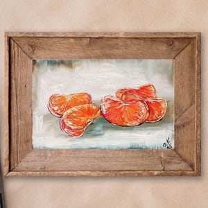 Clementine painting original miniature art Tangerine still life oil painting moody orange wall art kitchen french country citrus art 4x6