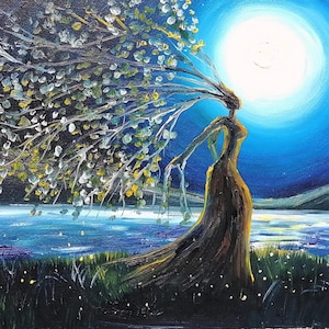 Mother earth painting Tree of life oil painting Goddess painting framed Earth goddess wall art