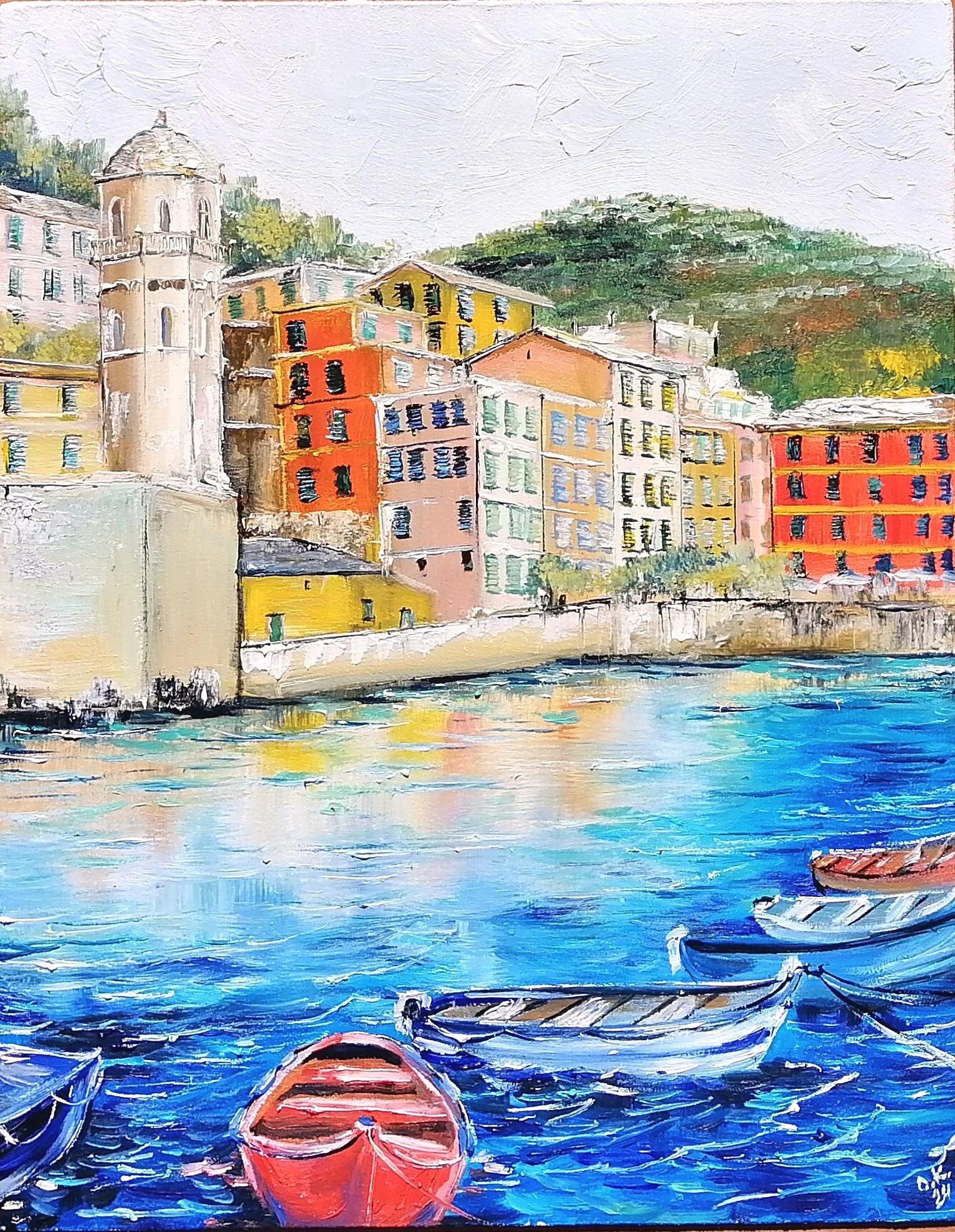 Oil Painting Vernazza Cinque Terre Italy Original Coastal Village