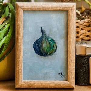 Fig original painting miniature art Small still life oil painting fruit wall art french country decor vintage painting farmhouse kitchen art