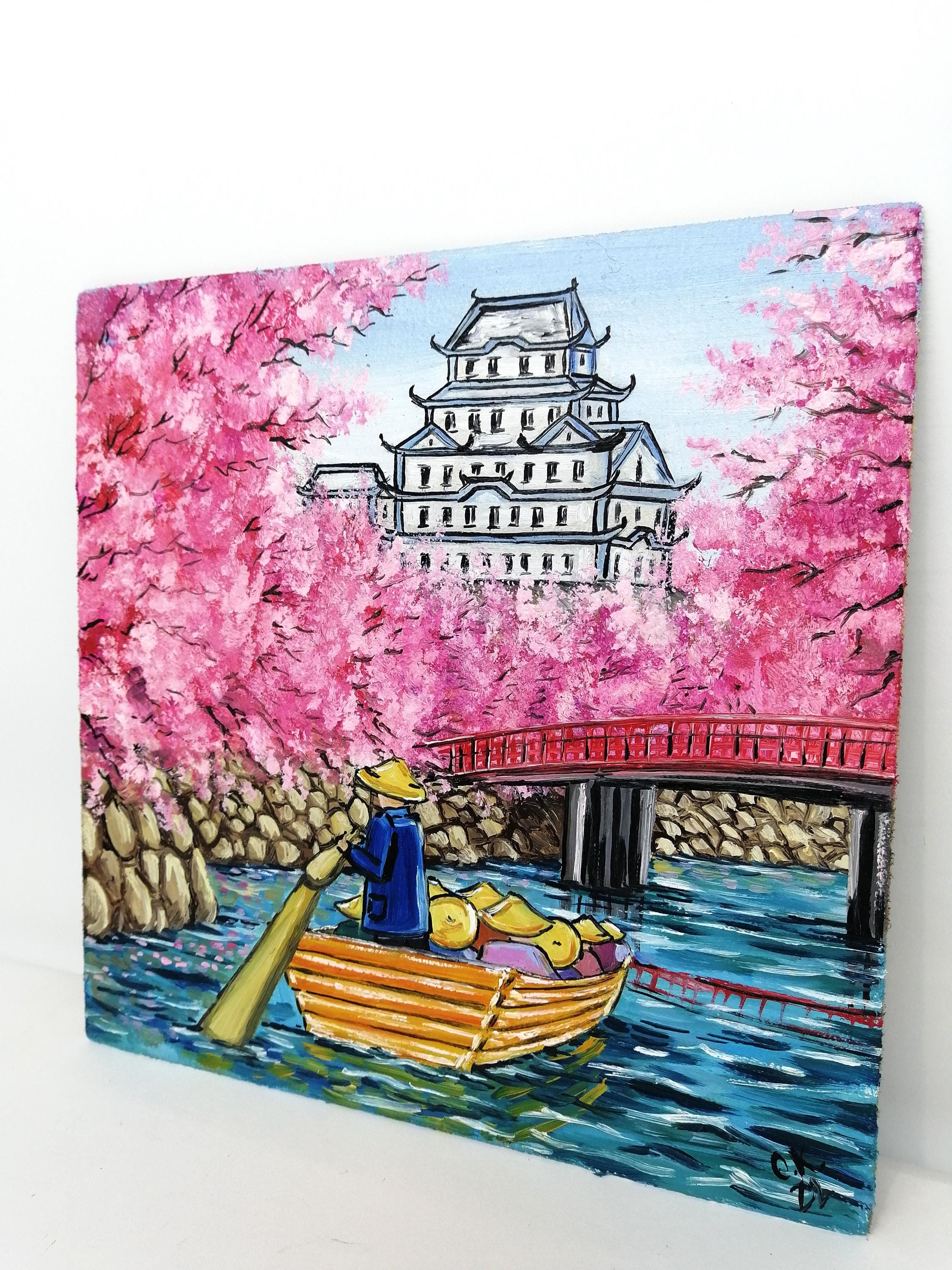 Japanese Sakura Painting Oil Original Cherry Blossom Japan