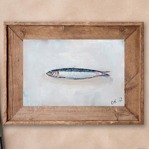 Anchovy Oil Painting Original Sardine Still Life French Kitchen Art 4x6