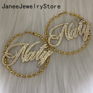 Custom Name Hoop Earrings - Initial Earrings - Name Hoops - Nameplate Gold Hoops - Zircon Earrings - Personalized Jewelry Gifts for Women