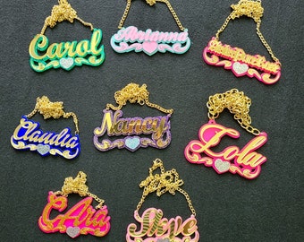 Personalized Acrylic Name Necklace: Colorful Nameplate, Custom Handmade Jewelry Gift
