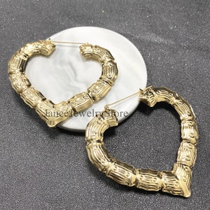 Big 6.5cm Bamboo Gold Hoop Earrings – Hip Hop Retro Style – Textured Round Hoops For Pierced Ears - View #2