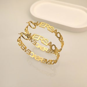 Custom Name Hoop Earrings, Name Letter Earrings, Personalized Earring, Gold Name Hoop Earrings, Nameplate Earrings, Personalized Name Gifts
