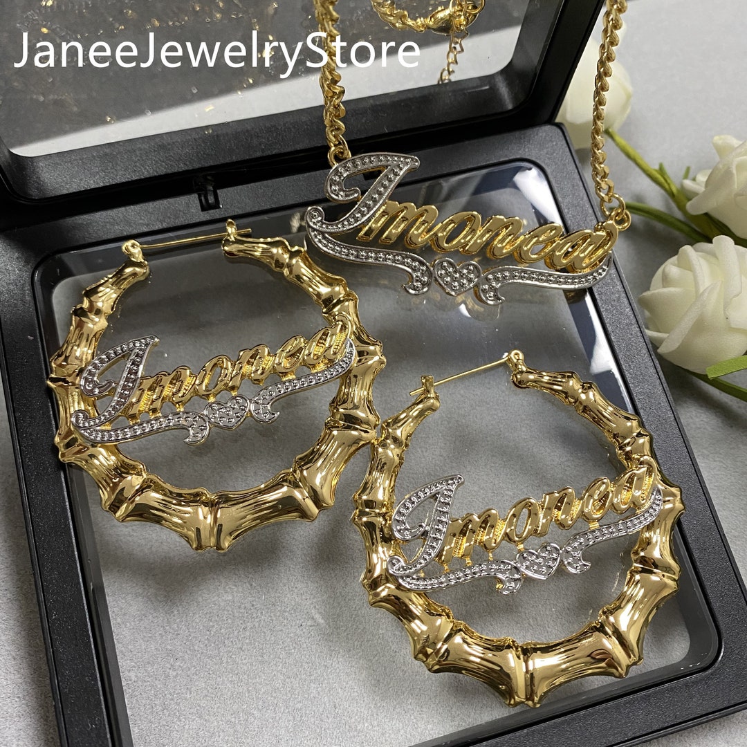 Custom Bamboo Earrings, Name Bamboo Earrings, Personalized Jewelry 