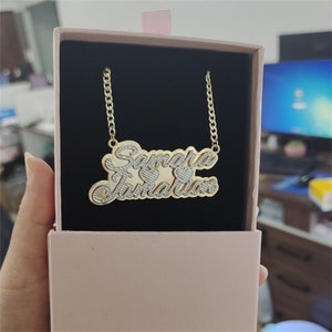 Customized Double Plate Name Necklace, Name Necklace, Nameplate Necklace, Double Name Plate, Custom Nameplate, Personalized Gold Necklace