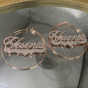Custom Hoop Earrings,Name Hoop Earrings,Bling Name Earrings,Gold Name Earrings,Name Hoops,Bling Earrings,Personalized Earrings,Gift for Her