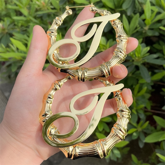 Big bamboo shop name earrings