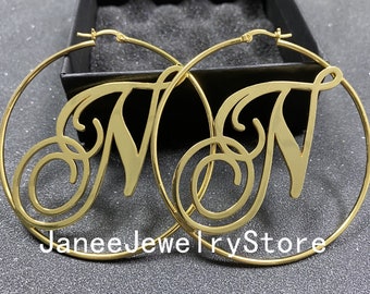 Custom Hoop Earrings -Name Hoop Earrings - Big Hoop Earrings - Name Hoops - Name Earrings - Personalized Christmas Jewelry Gift for her