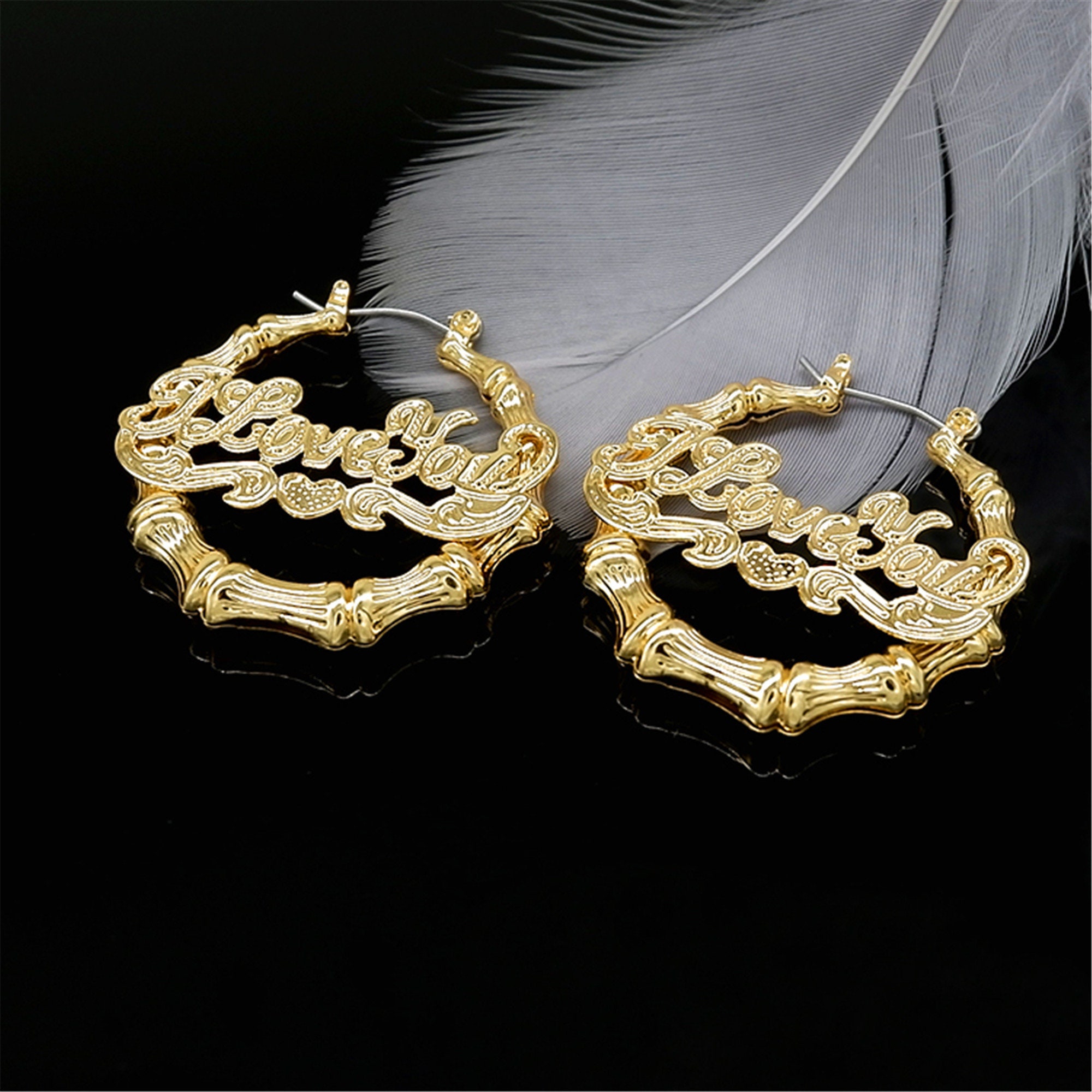 Custom Bamboo Earrings Name Bamboo Earrings Name Earrings Etsy