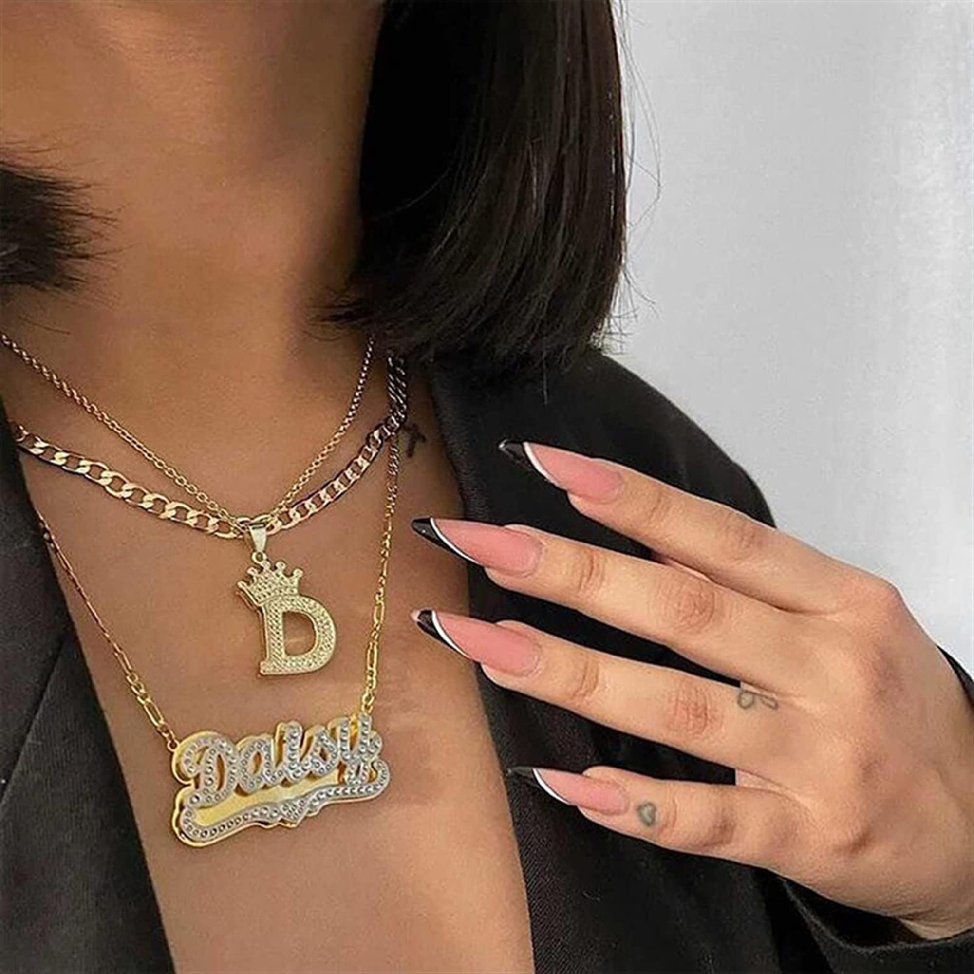 Gold 3d double nameplate best sale necklace