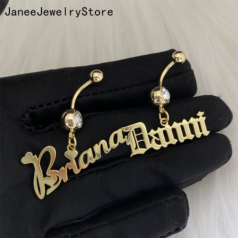 Personalized Navel Ring Name Belly Button Ring Initials Etsy