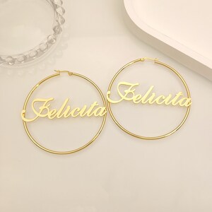 Custom Hoop Earrings, Name Earrings Hoop, Large Hoop Name Earrings, Personalized Earrings, Gold Name Earrings, Nameplate Earrings, Best Gift