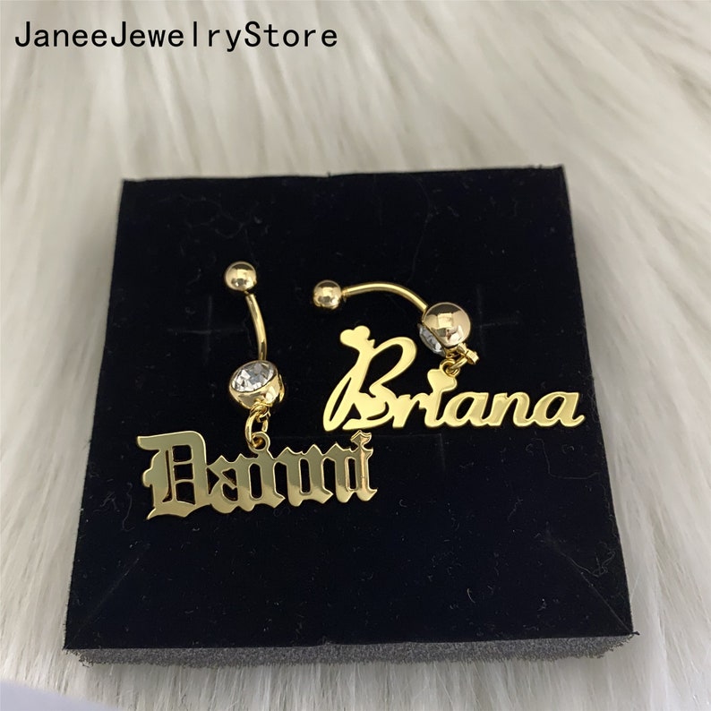 Personalized Navel Ring Name Belly Button Ring Initials Etsy