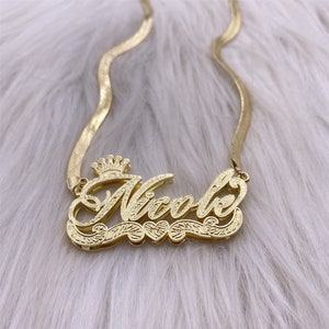Personalized Name Necklace,Double Nameplate Necklace,3D Nameplate Necklace,Snake Chain Name Necklace,Name Necklace,Gift For Her,Custom Name