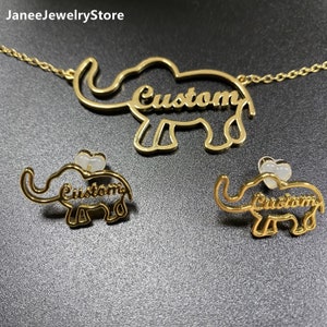 Personalized Elephant Necklace - Elephant Name Necklace - Custom Name Necklace - Animal Letter Necklace - Personalized Jewelry Set for Women