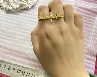 Personalized Name Ring: Stainless Steel Two Finger Ring, Custom Nameplate