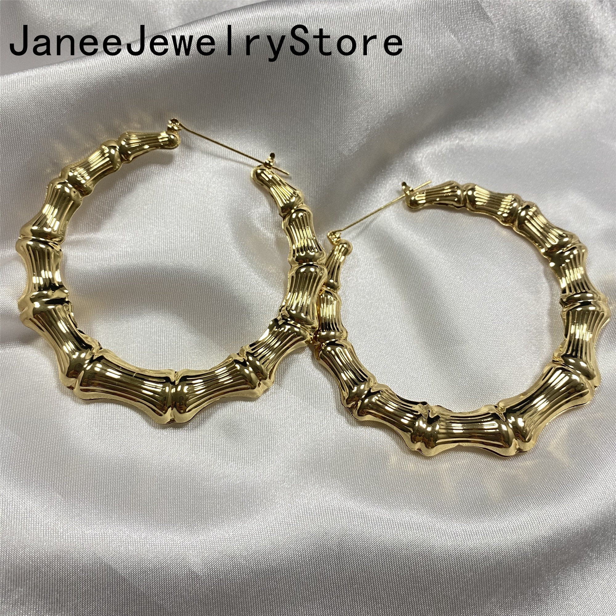 Gold Bamboo Earrings for Women,80s 90s Large Bamboo Hoop Earrings Big  Bamboo Hoops Earrings Bamboo Chunky Hoops Exaggerated Hip-hop Statement  Bamboo
