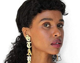 Custom Name Dangle Drop Earrings - Old English Name Earrings - Name Letter Earrings - Personalized Jewelry Gift for her
