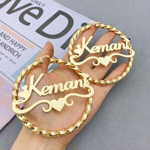 Custom Name Hoops, Personalized Name Earrings, Name Earrings Gold, Name Twist Hoop, Nameplate Earrings, Handmade Jewelry, Best Gift for Her