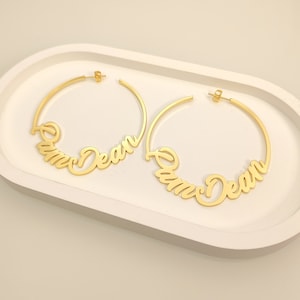 Custom Hoop Name Earrings, Personalized Name Earrings, Letter Hoop Earrings, Large Hoop Earrings, Gold Name Hoops, Personalized Gift for Her