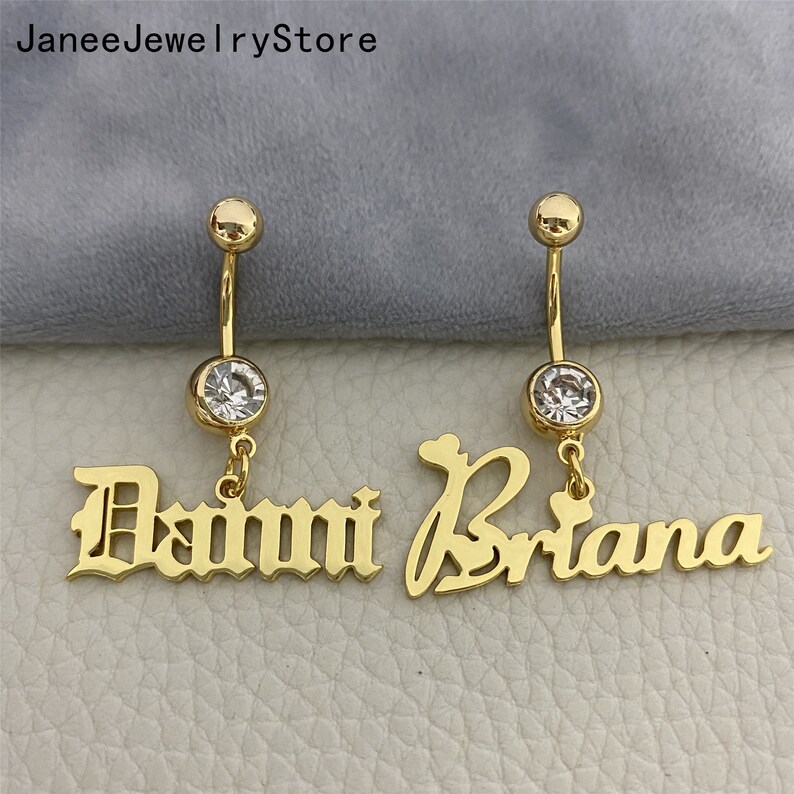 Personalized Navel Ring Name Belly Button Ring Initials Etsy