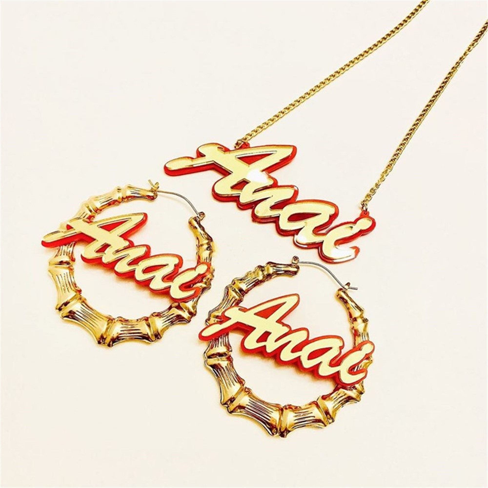 Personalized Bamboo Earrings Name Bamboo Earrings Hoop Etsy