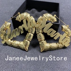Boucles d'oreilles personnalisées en bambou - Créoles en bambou - Boucles d'oreilles prénom - Boucles d'oreilles bambou - Créoles - Cadeau personnalisé pour elle