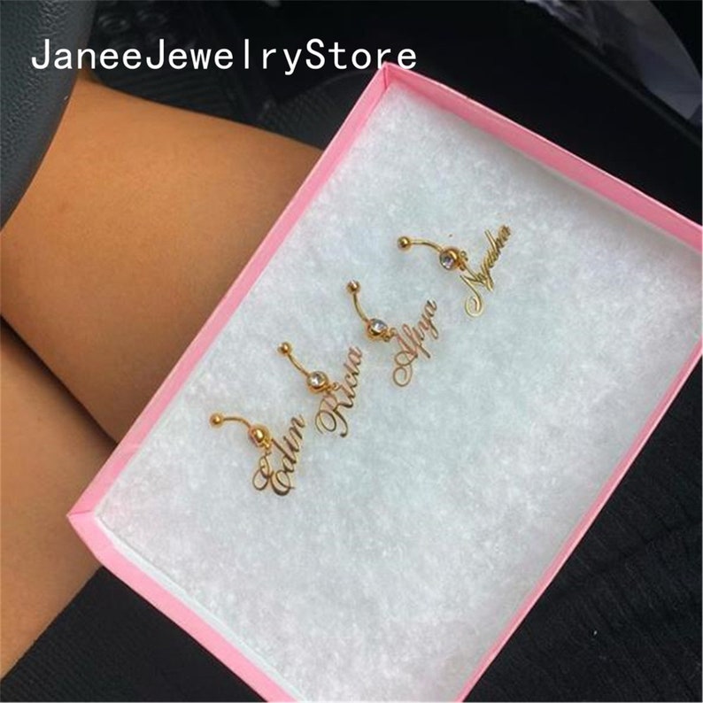 Personalized Belly Button Ring Name Navel Ring Initials Etsy