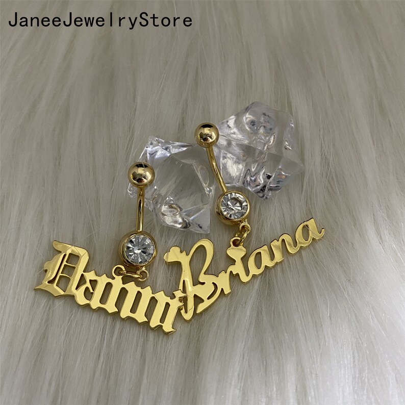 Personalized Belly Button Ring Name Navel Ring Initials Etsy